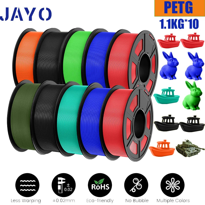 JAYO 10Rolls petg Filament 175mm 3d printing no bubbles no drawing smooth multiple colors optional for 3D printing 1.1kg/1roll