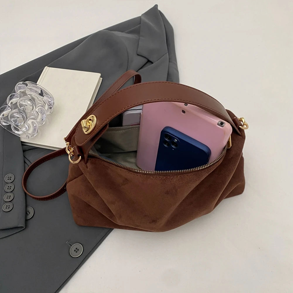 Fashion Autumn Winter Big Boston Tote Soft Matte Suede Cow Leather Women's Handbag Shoulder Crossbody Bag For Women Grey Brown