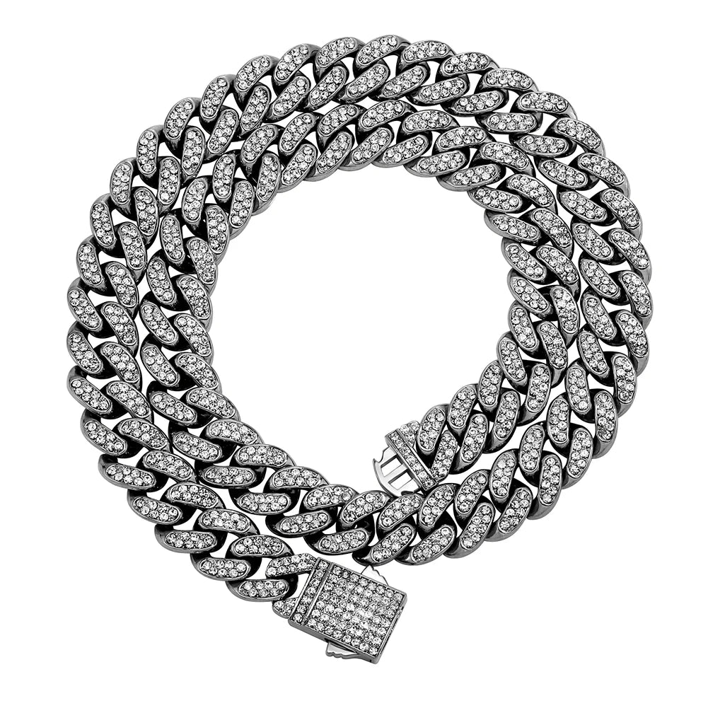 TOPGRILLZ Fully Cz Stone 13mm Alloy Waterproof Color Preservation Miami Cuban Necklace/Bracelet Punk Hip Hop Rapper Jewelry