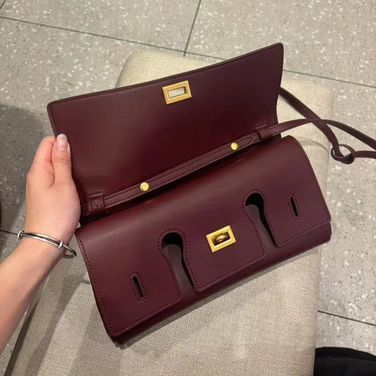 Genuine leather handbag 2025 new niche design lock small square bag vintage motorcycle style cowhide one-shoulder crossbody bag
