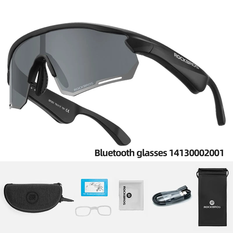 ROCKBROS Cycling Glasses Wireless Bluetooth 5.2 Polarized Sunglasses Headset Telephone Driving MP3 Riding Eyewear UV400 Goggles