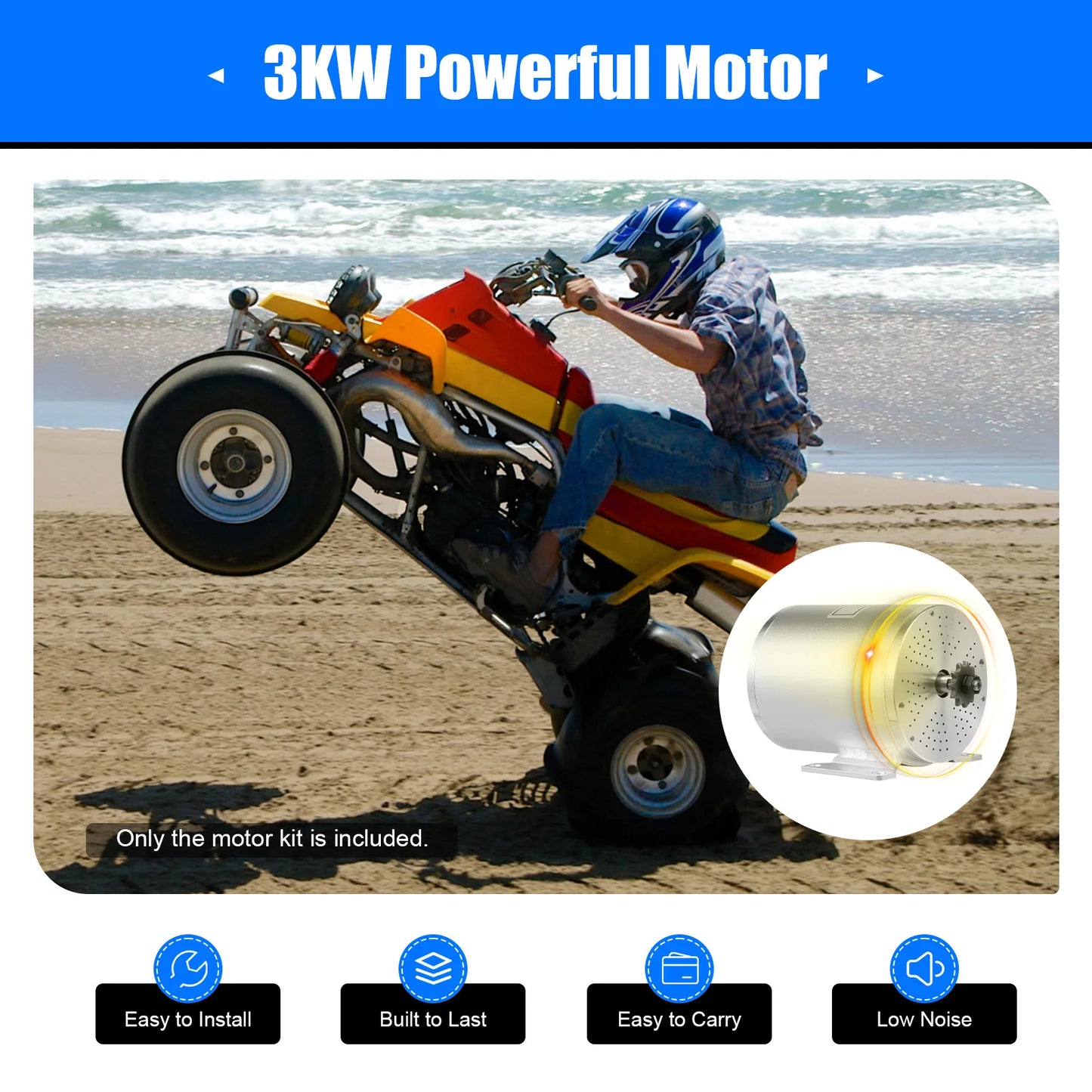 48-72V 3KW Brushless Motor Kit Silver Motor Conversion Electric Motorcycle Kart Motor DIY Kit for Scooters, Electric Motorcycle