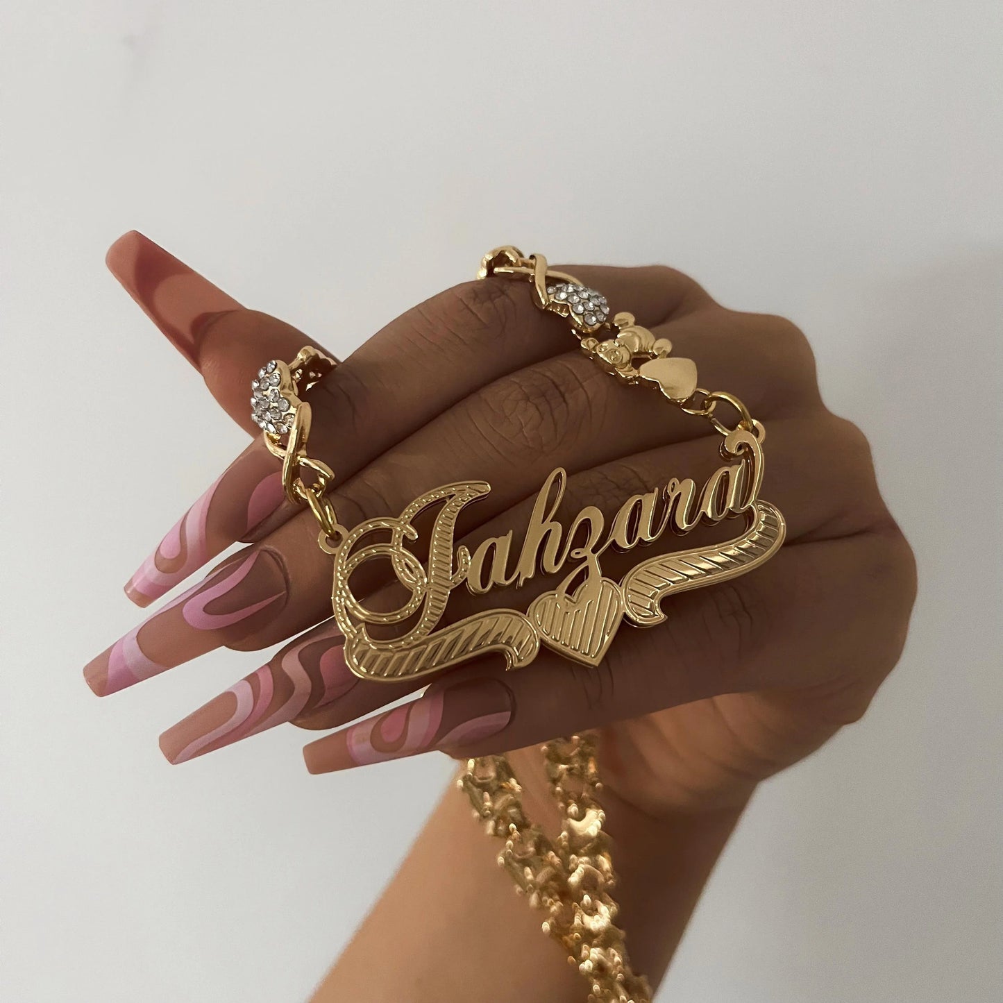 Personalized  Teddy Bear Chain Name Necklace with Diamond 3D Double-layer Nameplate DIY Custom Name Necklace Golden Women's Gift