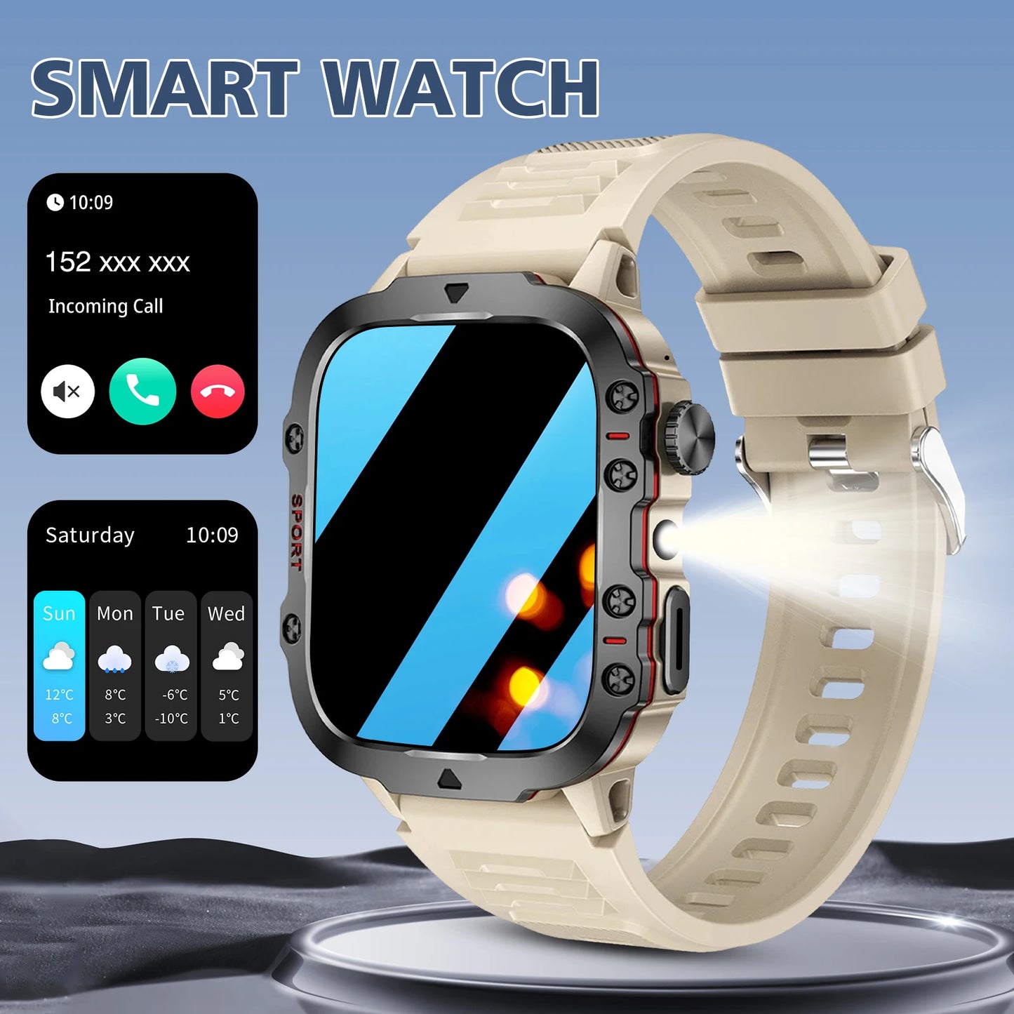 Smart watch, Bluetooth call, message reminder, two straps optional, suitable for iPhone/Android phone