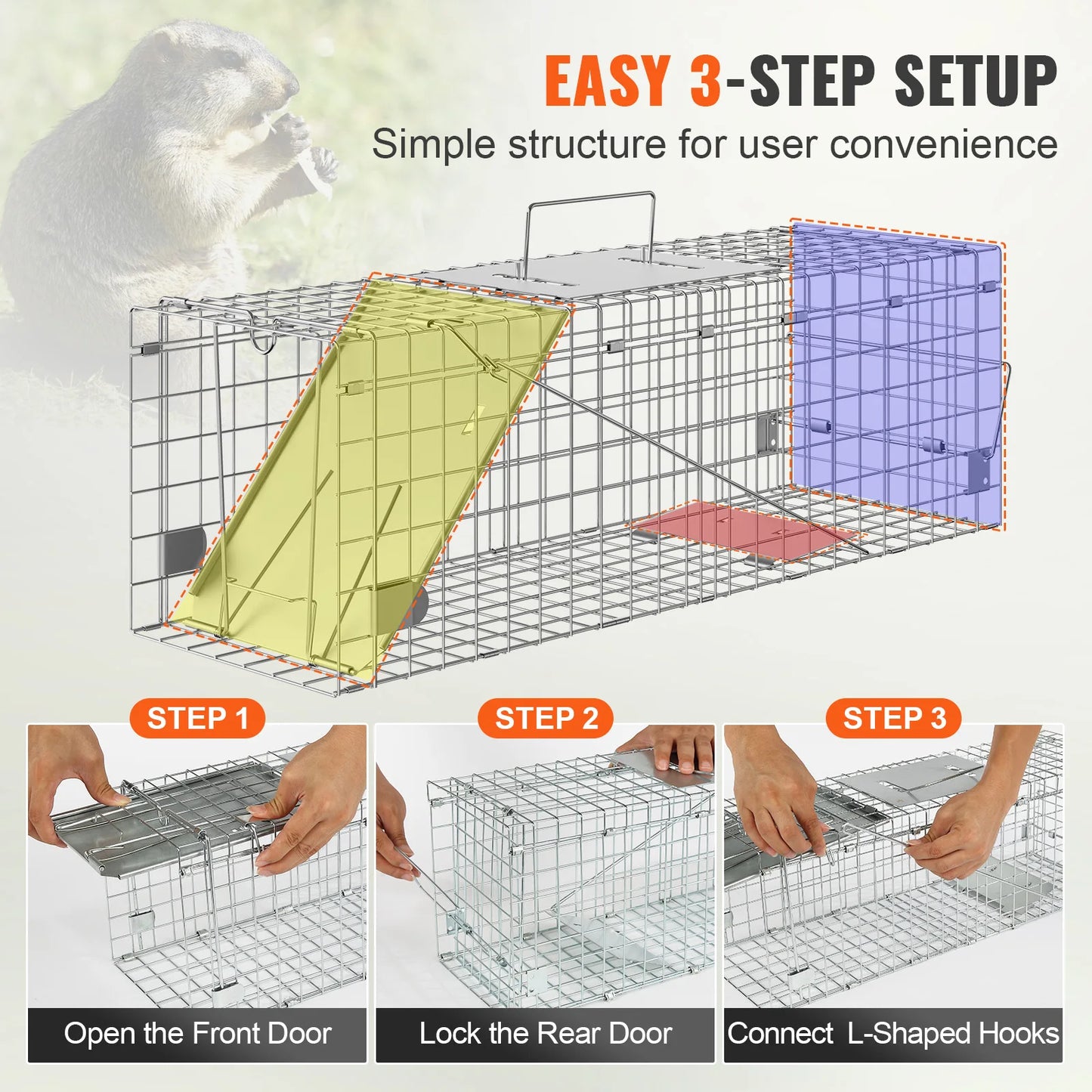 SucceBuy Live Animal Cage Trap Humane Folding With Handle
