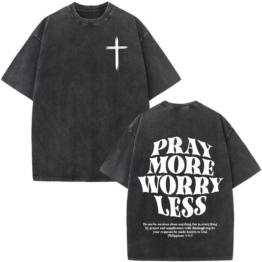Christian Jesus Faith Over Fear Bible Verse Washed T-shirts Men Women Fashion Vintage Oversized T Shirts Harajuku Cotton T-shirt