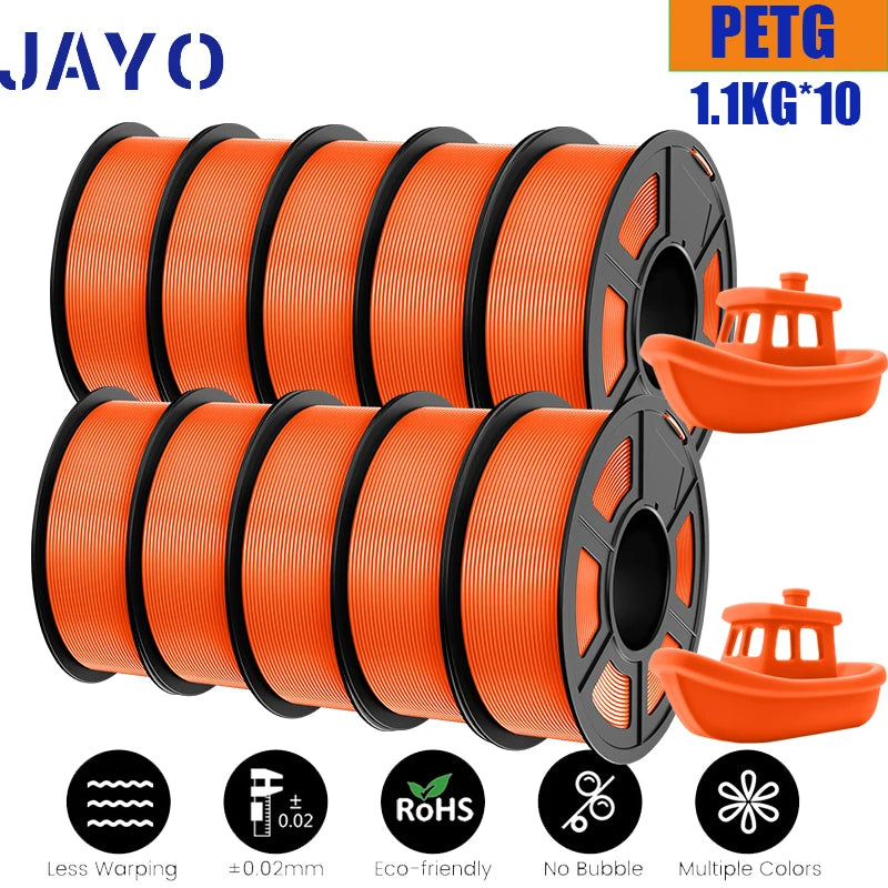 JAYO 10Rolls petg Filament 175mm 3d printing no bubbles no drawing smooth multiple colors optional for 3D printing 1.1kg/1roll