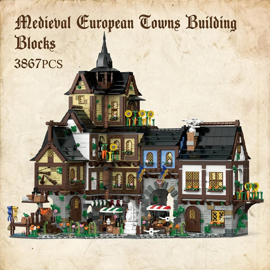 3867PCS Medieval Europe Towns Buildings Blocks Streetview Village Modular Architecture Model Kit Assembly Toy Gift for Kid Adult