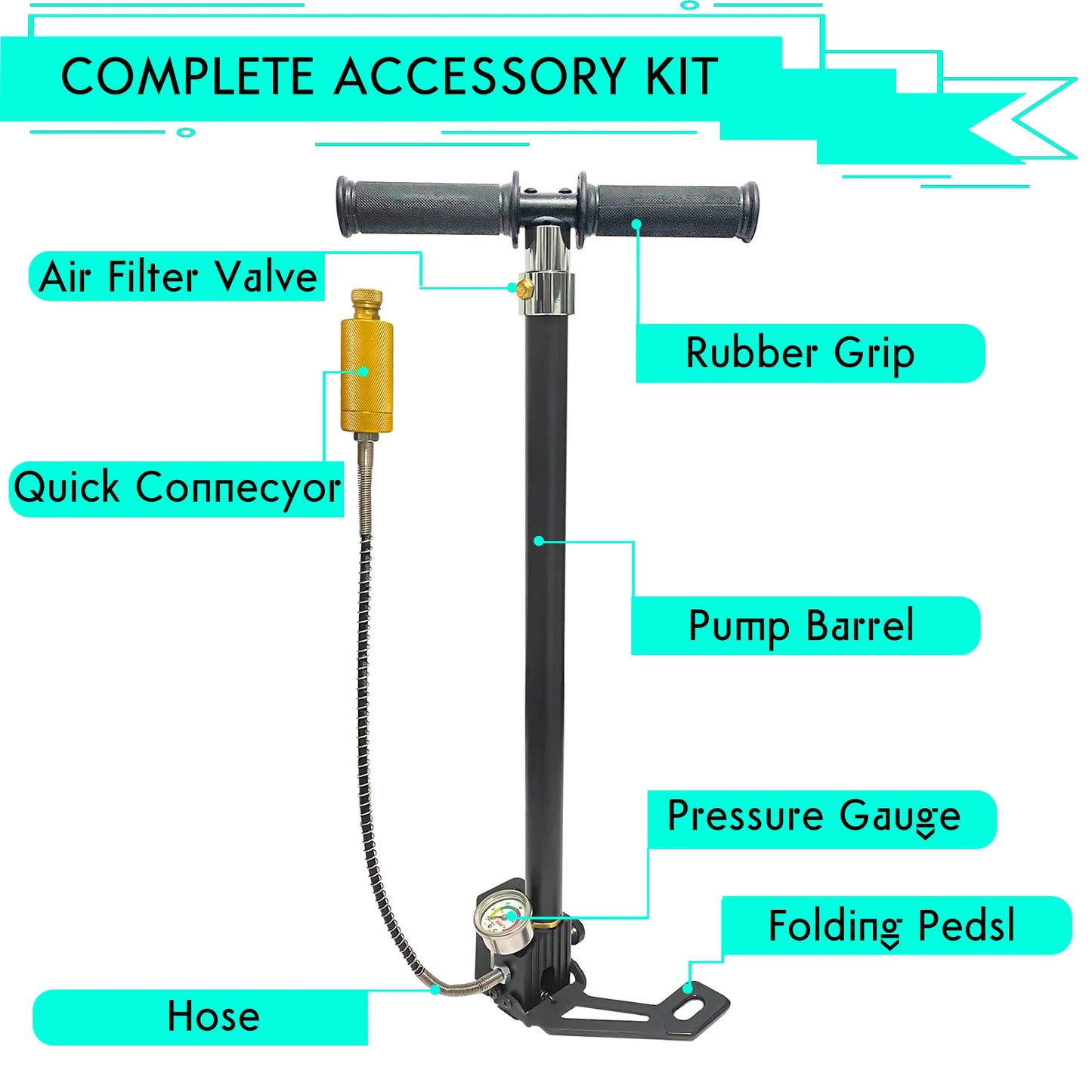 NUOGE 4 Stage 30mpa 4500Psi  PCP Hand Pump  High Pressure Operated HPA Tank Hunting Car Bicycle