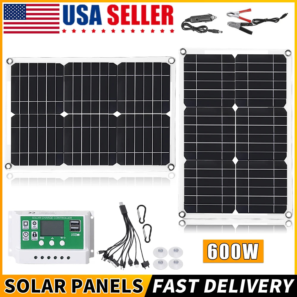 600 Watts Solar Panel Kit 100A 12V Battery Charger with Controller Caravan Boat
