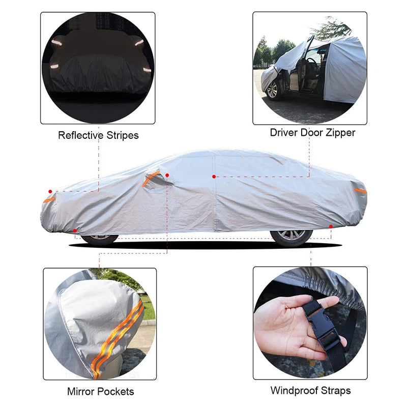 Kayme Multi-Layer Full Car Cover Waterproof All Weather With Zipper Cotton, Outdoor Rain Snow Sun UV Protection Fit Sedan SUV