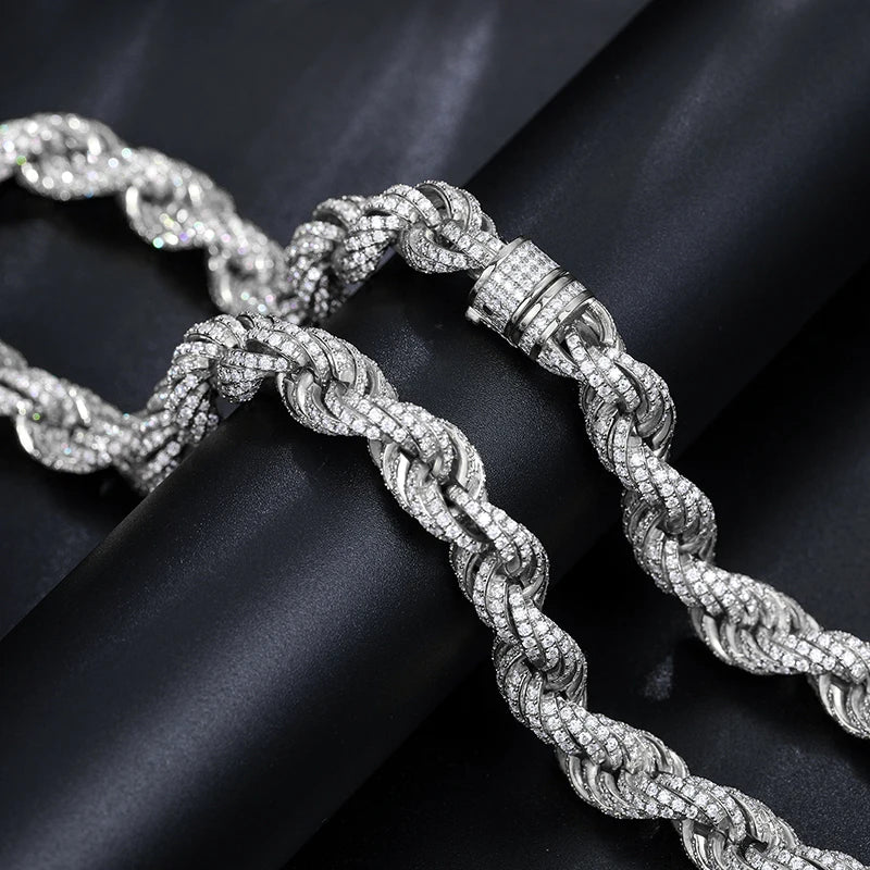 TUHE High Quality Moissanite  Rope Chain S925 Silver Man Moissanite Necklace With Certificate For Men Women Hip Hop Jewelry Gift