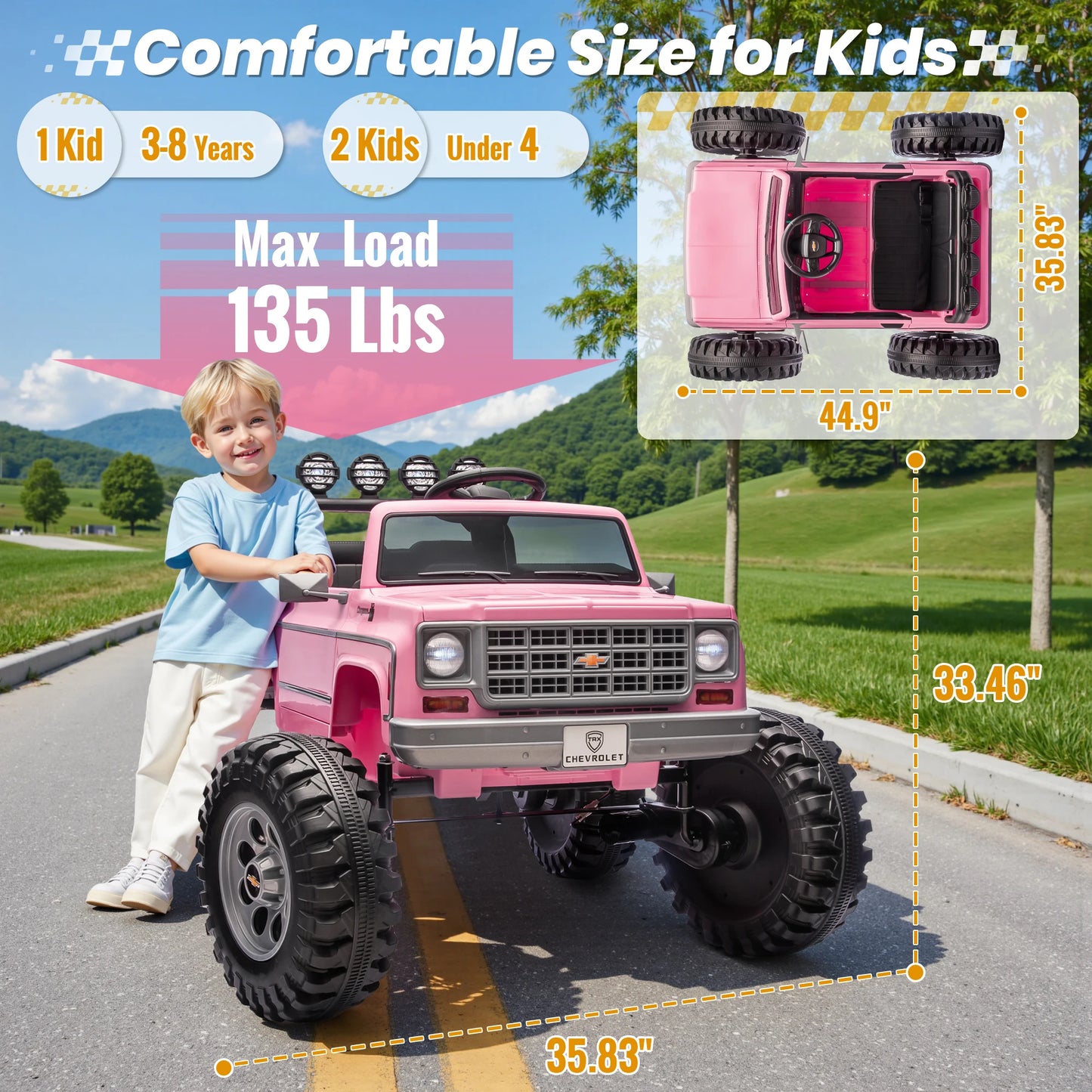24V Ride on Car, Licensed Chevrolet Cheyenne Truck w/4X200W Motor, Remote Control, Decoration Streamer, 24 Volt Ride on Toys Pow