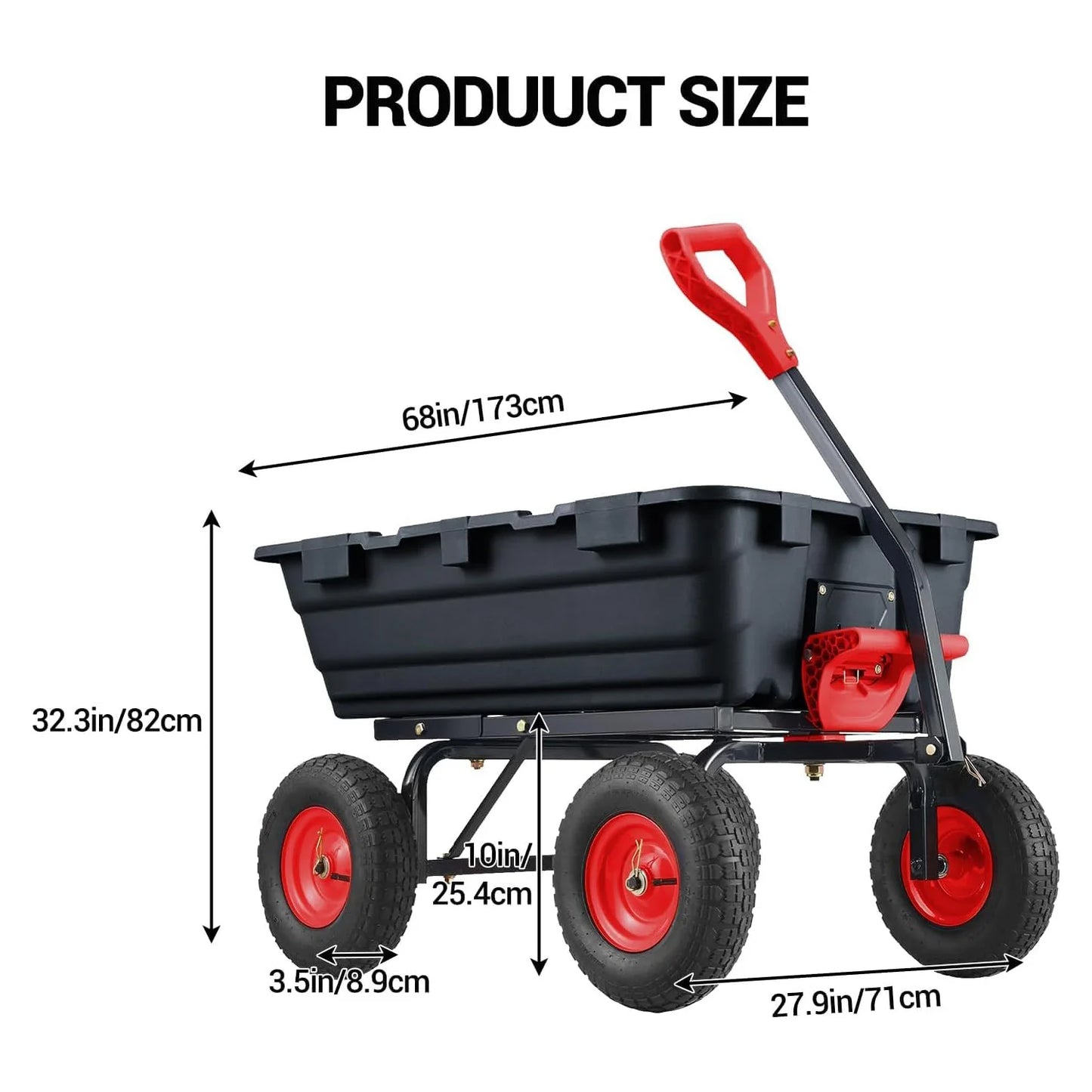 800 Lbs Garden Yard Dump Cart Wheelborrow Utility Wagon with Quick-Release Dumping Anti-Flat Steel Frame for Gardening and Home