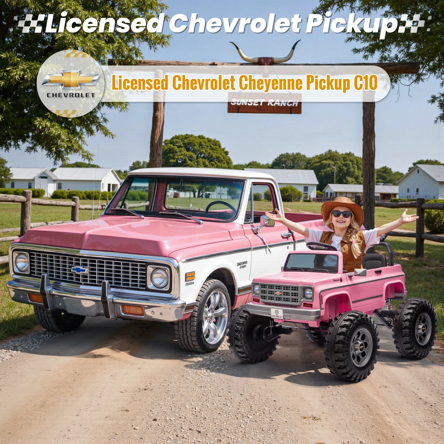 24V Ride on Car, Licensed Chevrolet Cheyenne Truck w/4X200W Motor, Remote Control, Decoration Streamer, 24 Volt Ride on Toys Pow