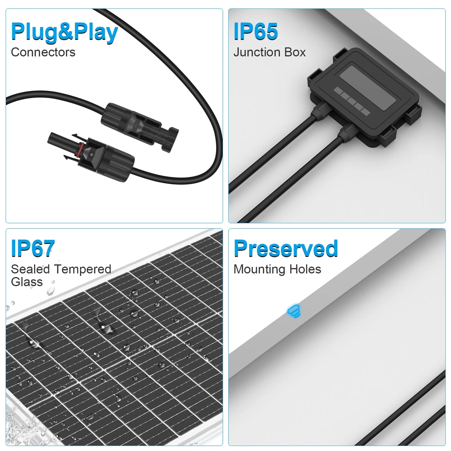 WERCHTAY 100W 12V 12BB Solar Cell Monocrystalline Solar Panel High Efficiency Solar Module Charge Battery for RV Trailer