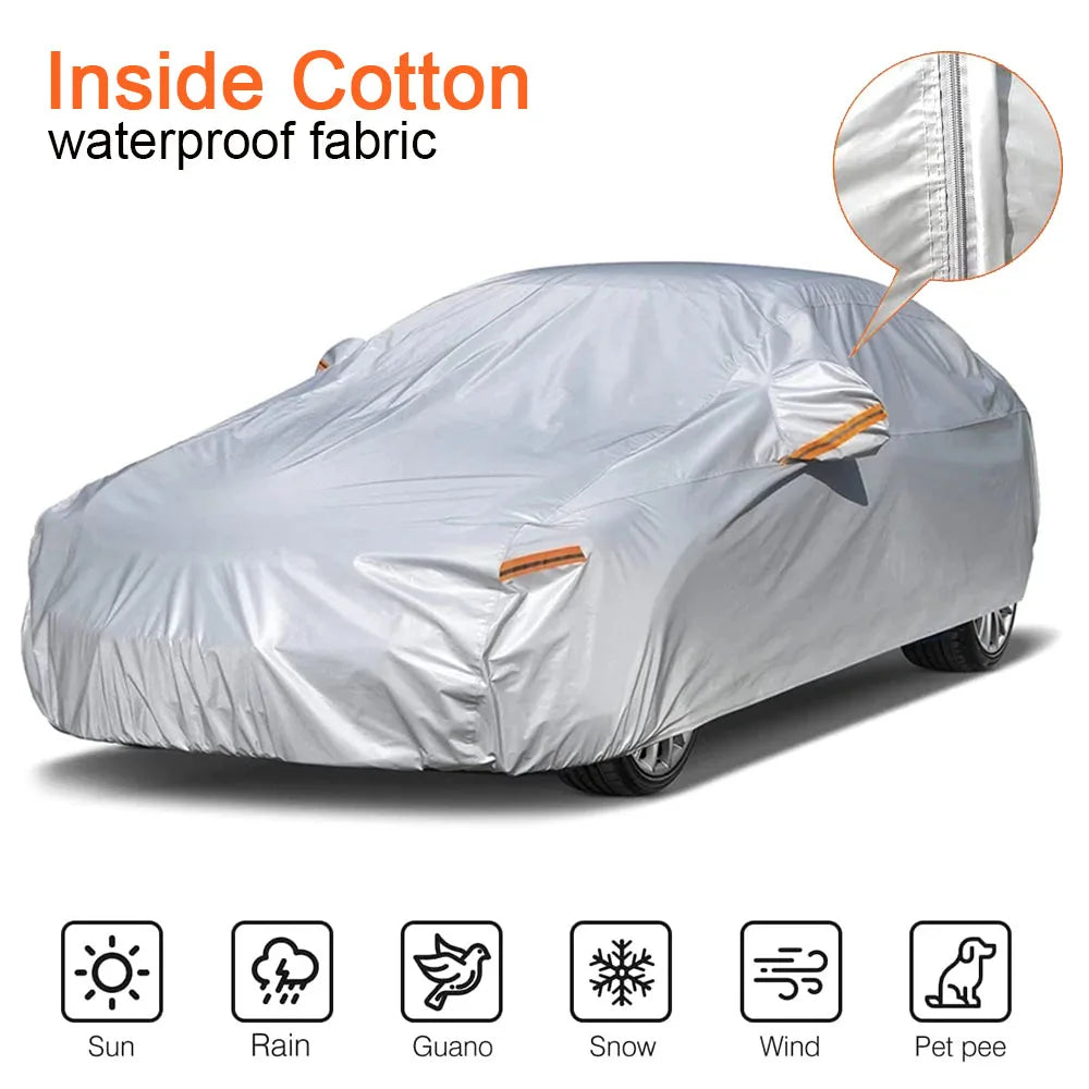 Kayme Multi-Layer Full Car Cover Waterproof All Weather With Zipper Cotton, Outdoor Rain Snow Sun UV Protection Fit Sedan SUV