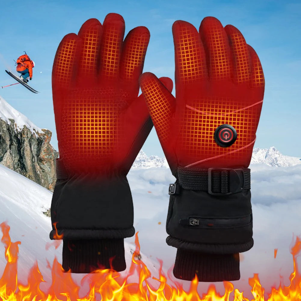 Heated Gloves Touch Screen Heating Thermal Gloves 3 Heat Levels DC Rechargeable Winter Waterproof Windproof Ski Gloves
