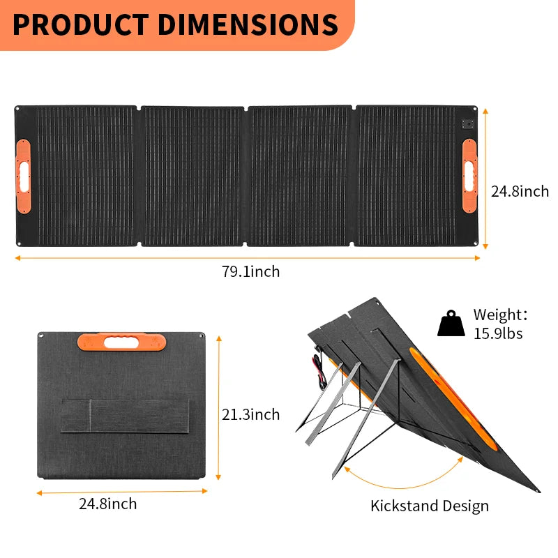 200W Foldable Solar Panel Portable for Outdoor Camping Power Generator Charging
