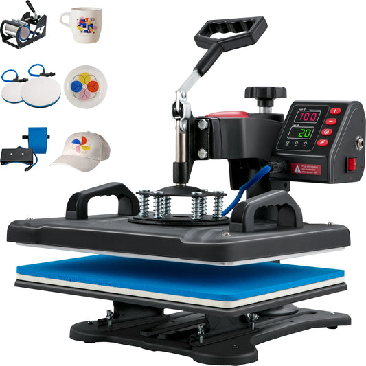 SucceBuy Heat Press 5in1 Heat Press Machine 12x15in Clamshell Sublimation Transfer Printer Digital Precise Temperature Control