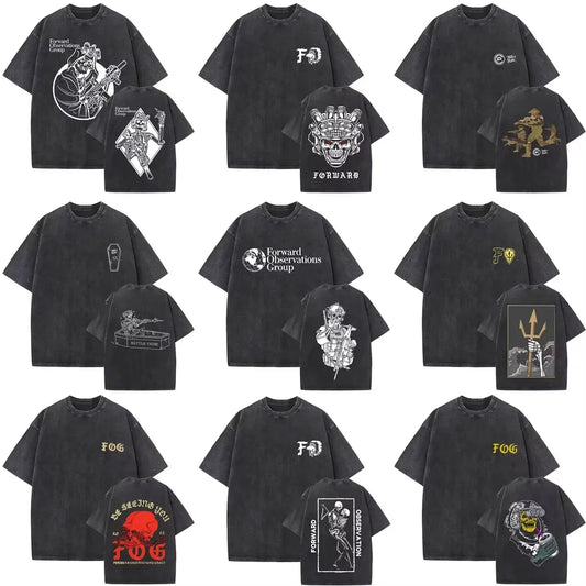 Washed Vintage Forward Observations Group Battle Tribe From The Grave Pull Over Print T-shirts Skeleton Male Oversized T Shirts