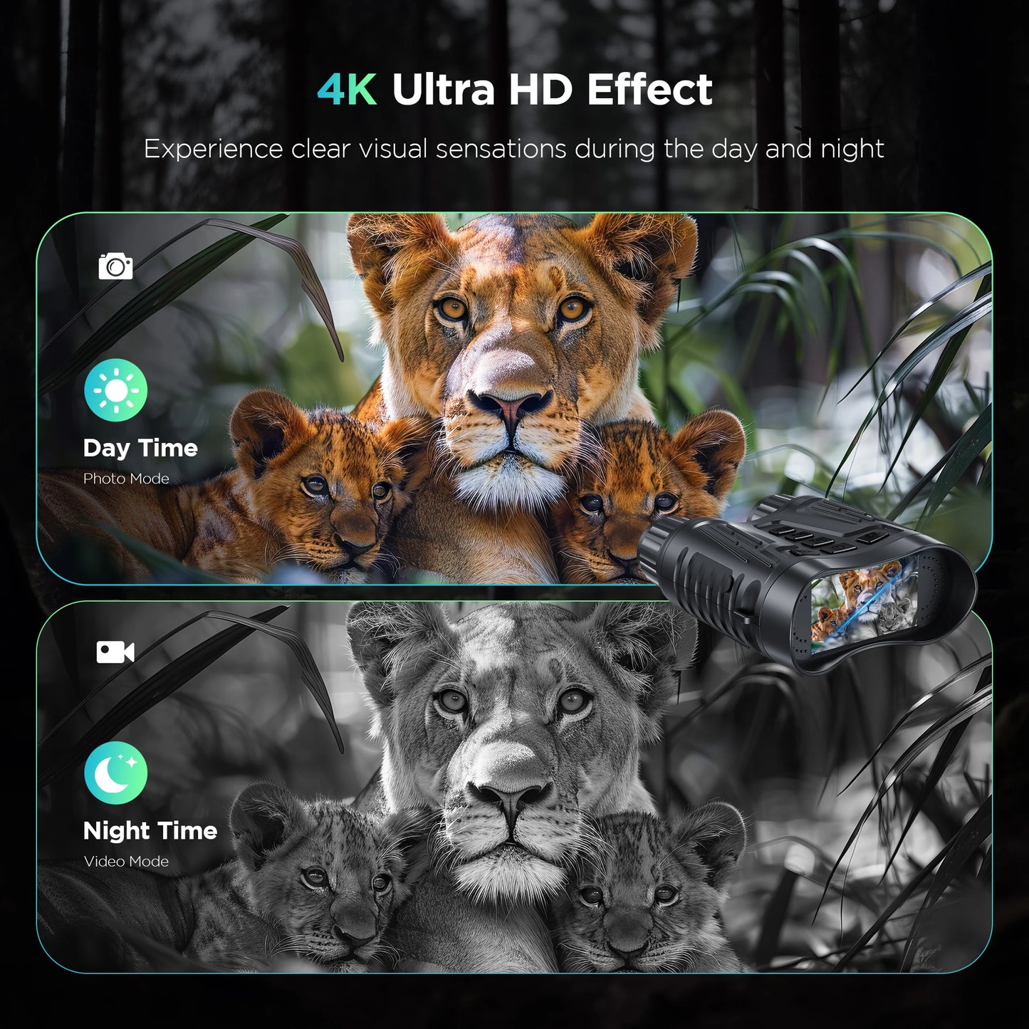 Rechargeable Night Vision Binoculars 8X Digital Zoom 2600mAh Full Darkness 400M Hunting Telescope 4K Infrared Nightvision Goggle