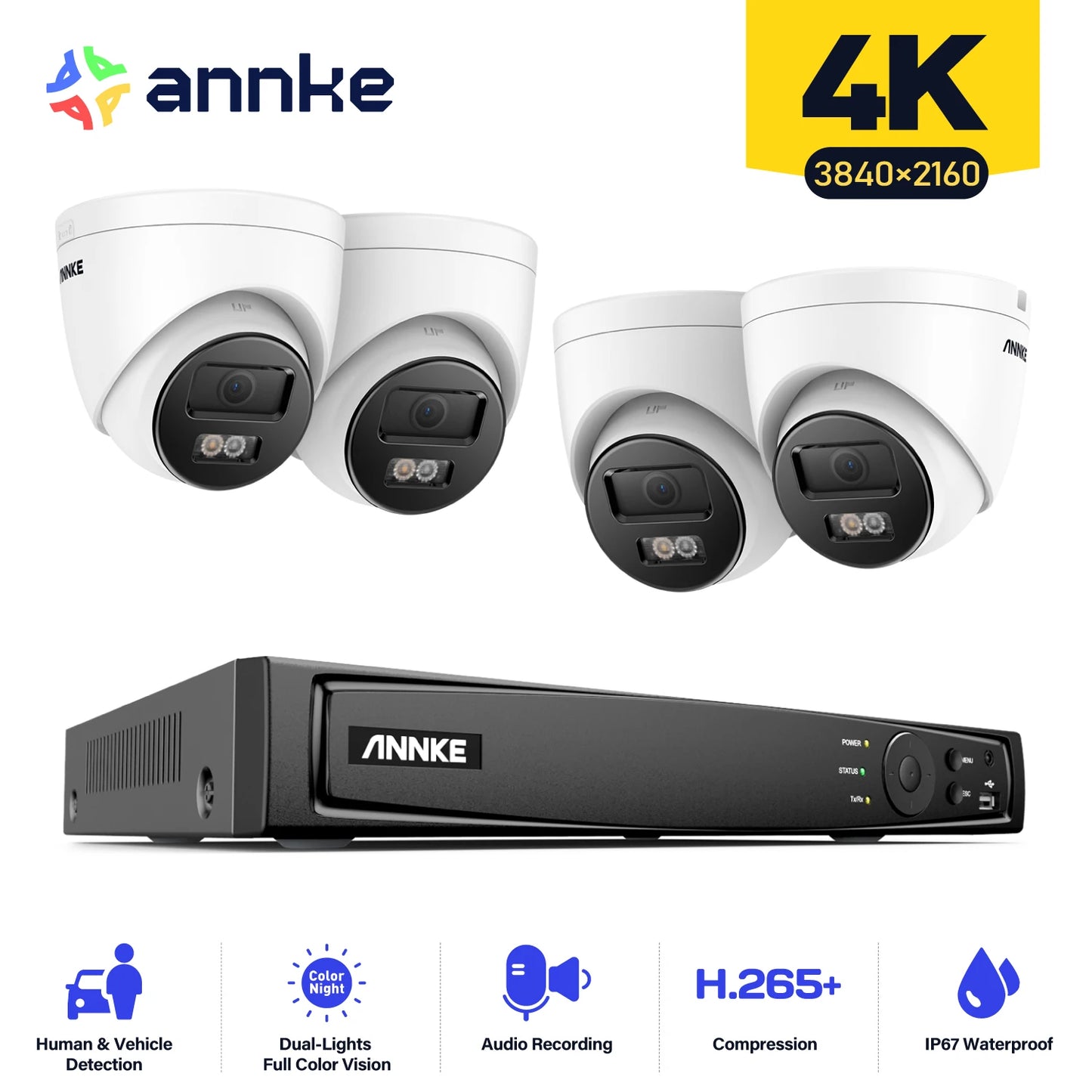 ANNKE 4K Ultra HD POE Video Surveillance System 8CH NVR Recorder With 8MP Security Cameras CCTV Kit Audio Recording 4K Ip camera