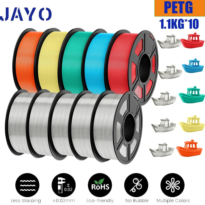 JAYO 10Rolls petg Filament 175mm 3d printing no bubbles no drawing smooth multiple colors optional for 3D printing 1.1kg/1roll