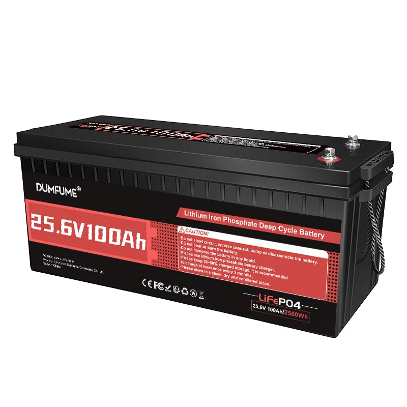 Dumfume 25.6V 100Ah Lifepo4 Lithium Battery 2560w With 100A BMS 12V 600Ah/12V 314Ah/12V 100Ah/36V 100Ah Battery For Solar RV