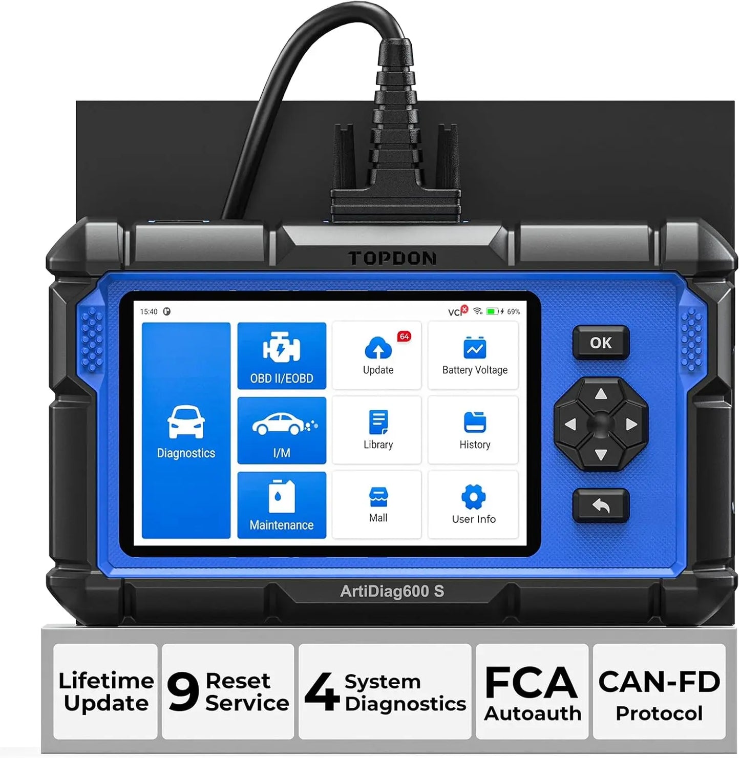 TOPDON Artidiag600S OBD2 Scanner Tool Code Reader Diagnostics Scanner for ABS/SRS/AT/Engine 9 Reset Service Lifetime Upgrade