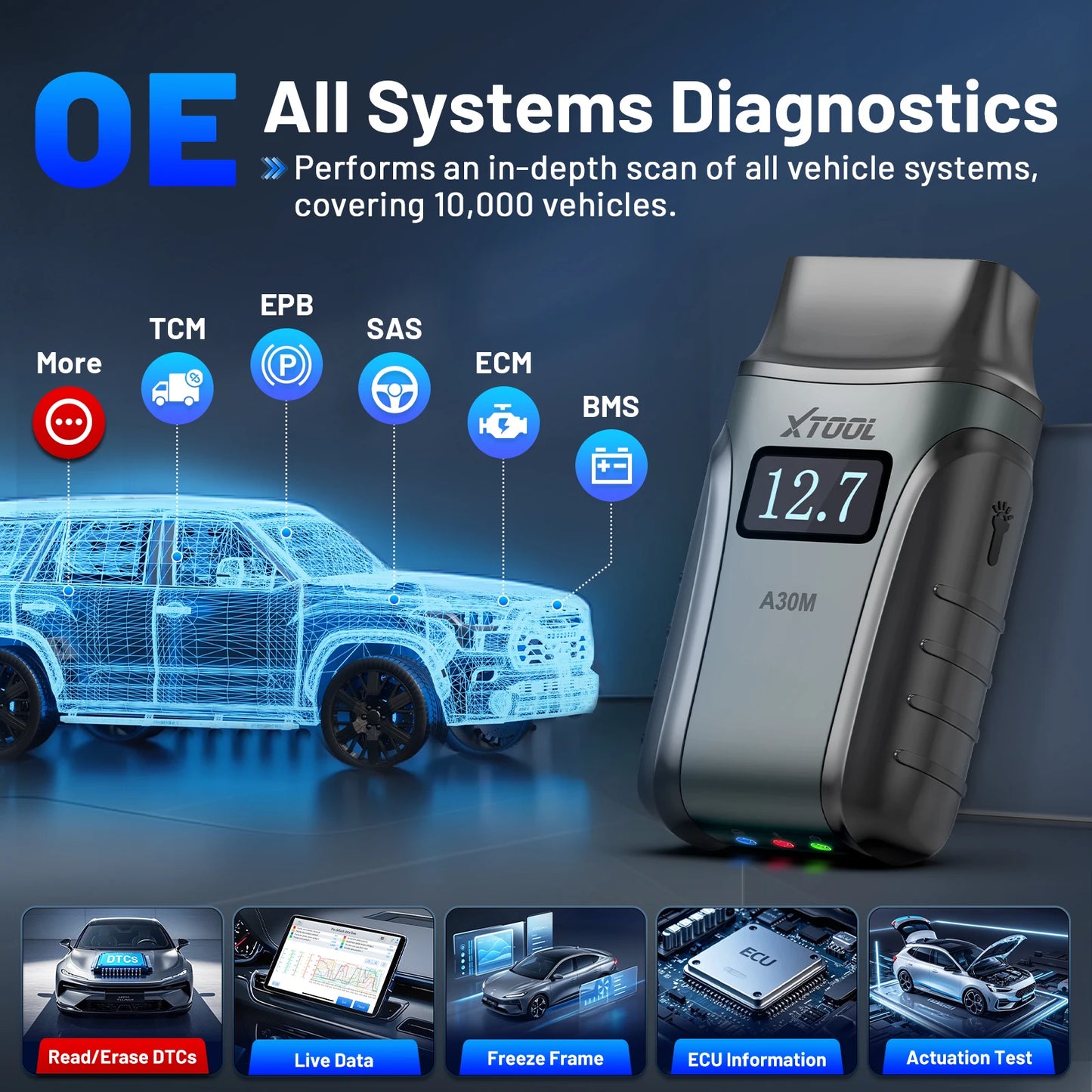 XTOOL A30M Full System Diagnostic Tool Bidirectional OBD2 Scanner Auto Scan Multi-language with 26+Reset Lifetime Free Update