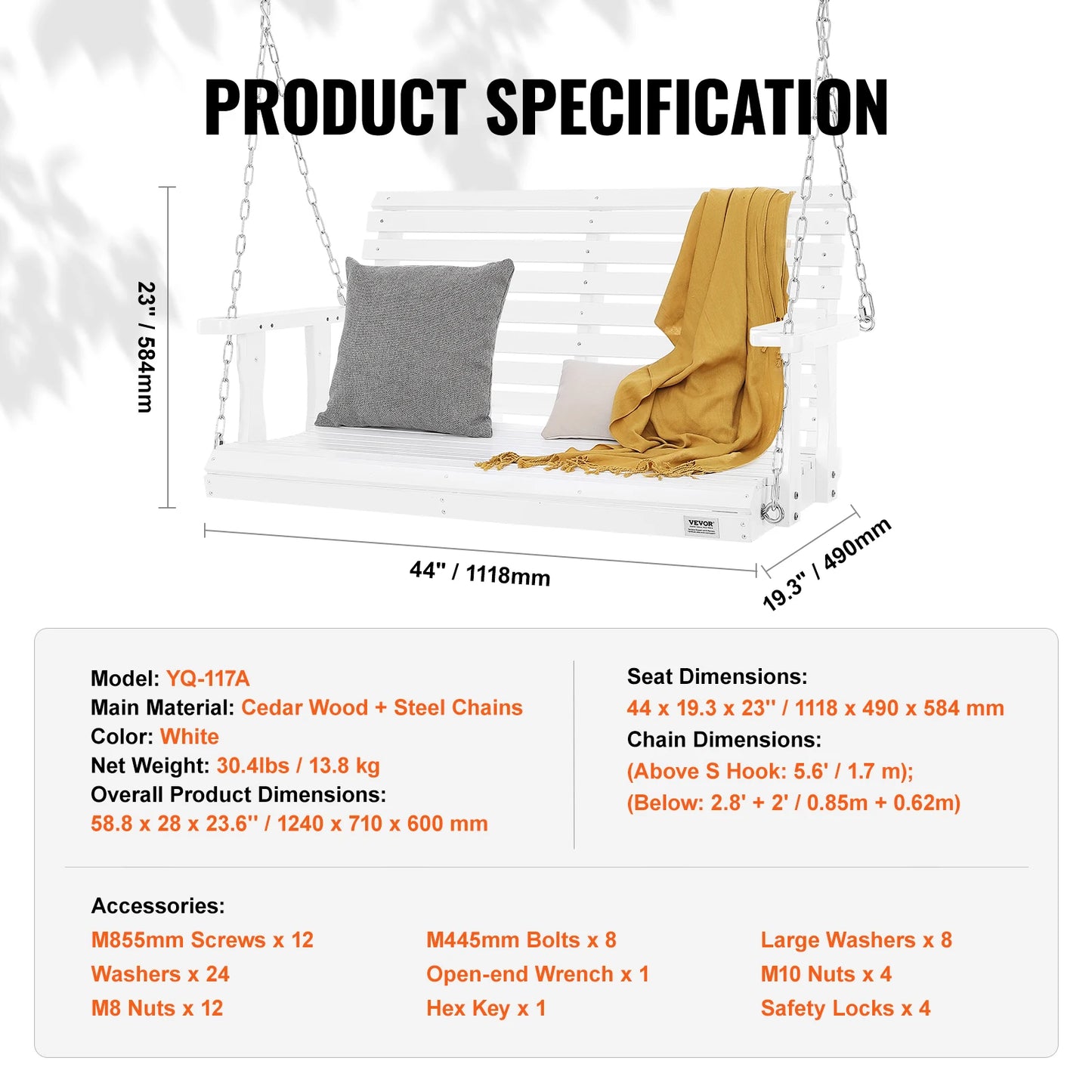 SucceBuy Wooden Porch Swing 5 ft Patio bench swing for Courtyard Garden Upgraded 880 lbs Strong Load Capacity Swing Chair Bench