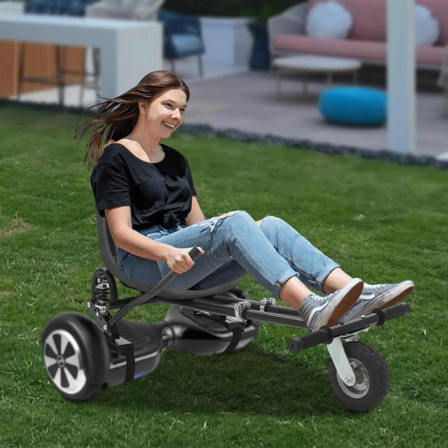 Woqlibe Hoverboard Go Kart Seat Attachment with Dual Shock Absorber, Bearing 220