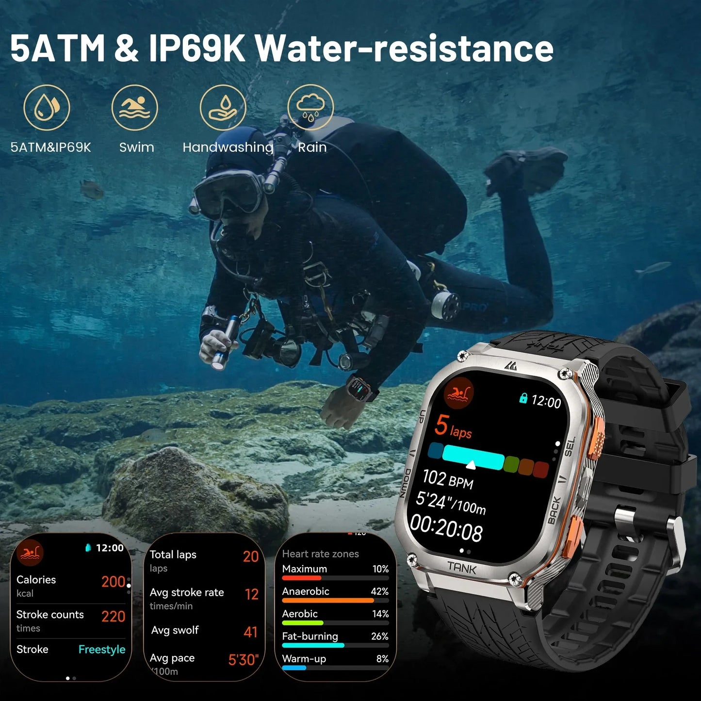 KOSPET TANK M3 Ultra GPS Smart Watch for Men 5ATM Waterproof Bluetooth Call Heart Rate Diving Skiing Hiking for Android iOS