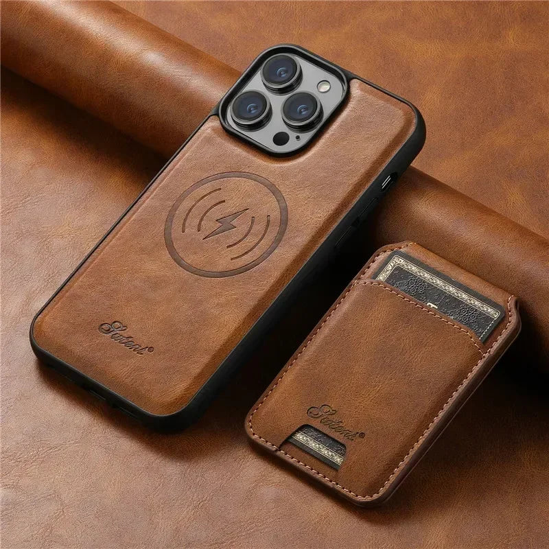EUCAGR Magsafe Magnetic 2 In 1 Detachable Wallet Leather Case For iPhone 12 13 14 15 16E 16 Pro Max Plus Shockproof Holder Cover