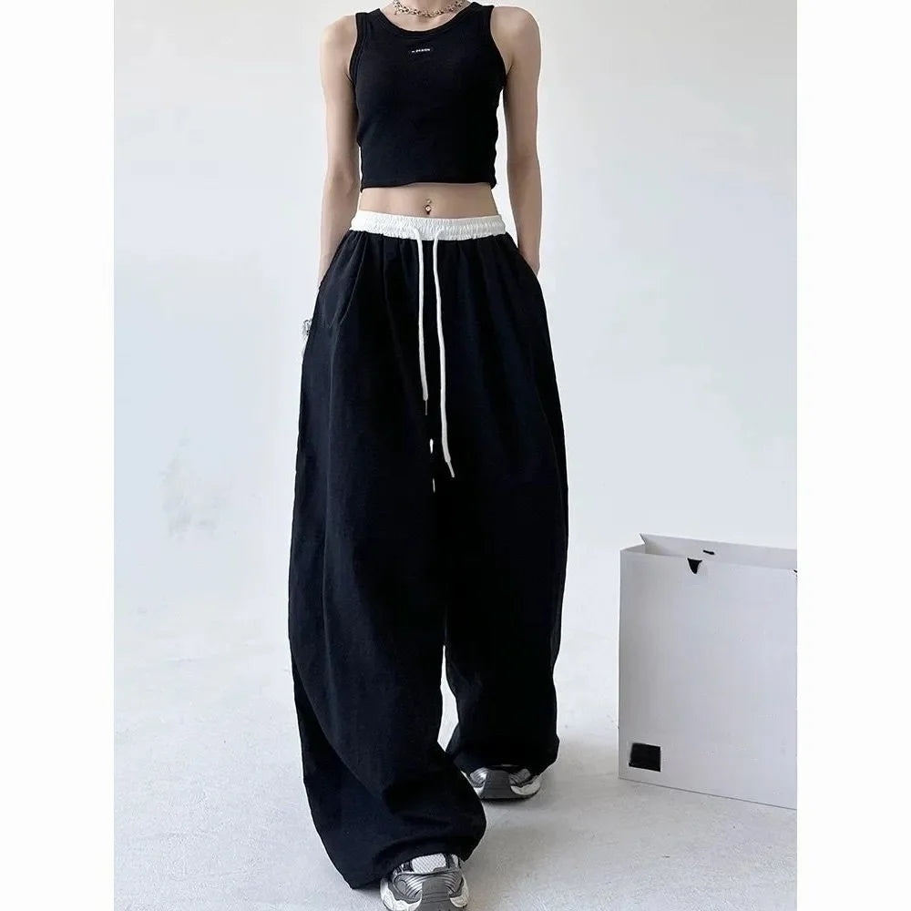 High Street Women's Wide Leg Pants Drawstring Y2K Gothic Hip Hop Lady's Cargo Pants Hotsweet Matching Female Trousers Summer New
