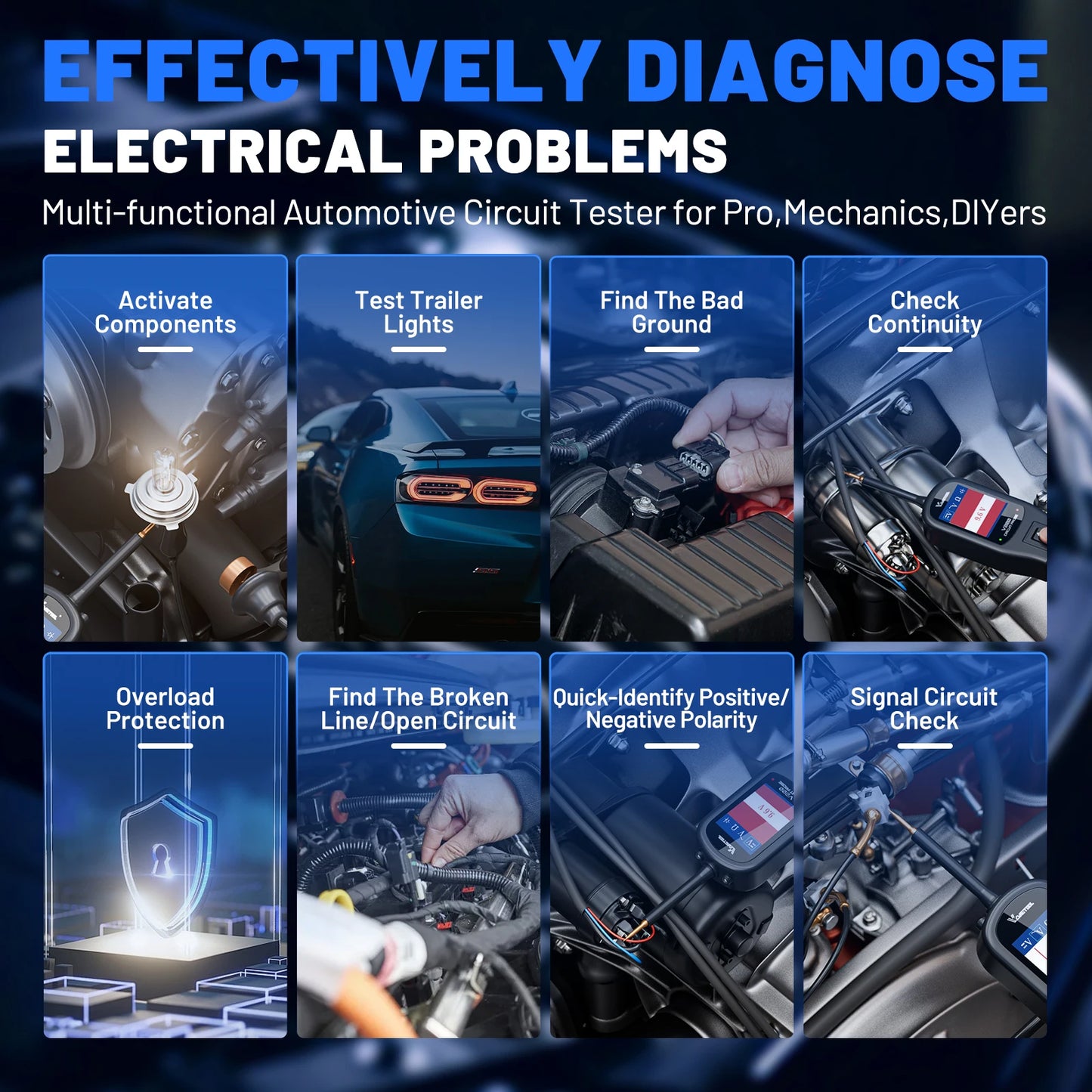 VDIAGTOOL V200 Car Electric Circuit Tester 6V-30V Automotive Power Probe Kit Electrical System Tester LCD Display Voltage Tester