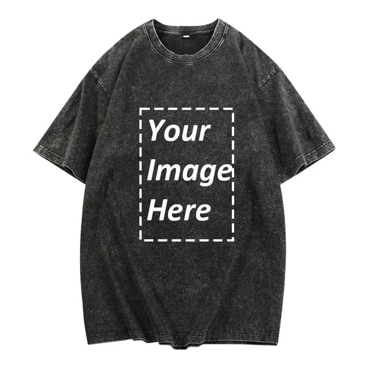 230g Heavy Men Women Washed Vintage Customized Print Oversized T-Shirts Street Hip Hop Punk Harajuku Casual Cotton Short EU Size