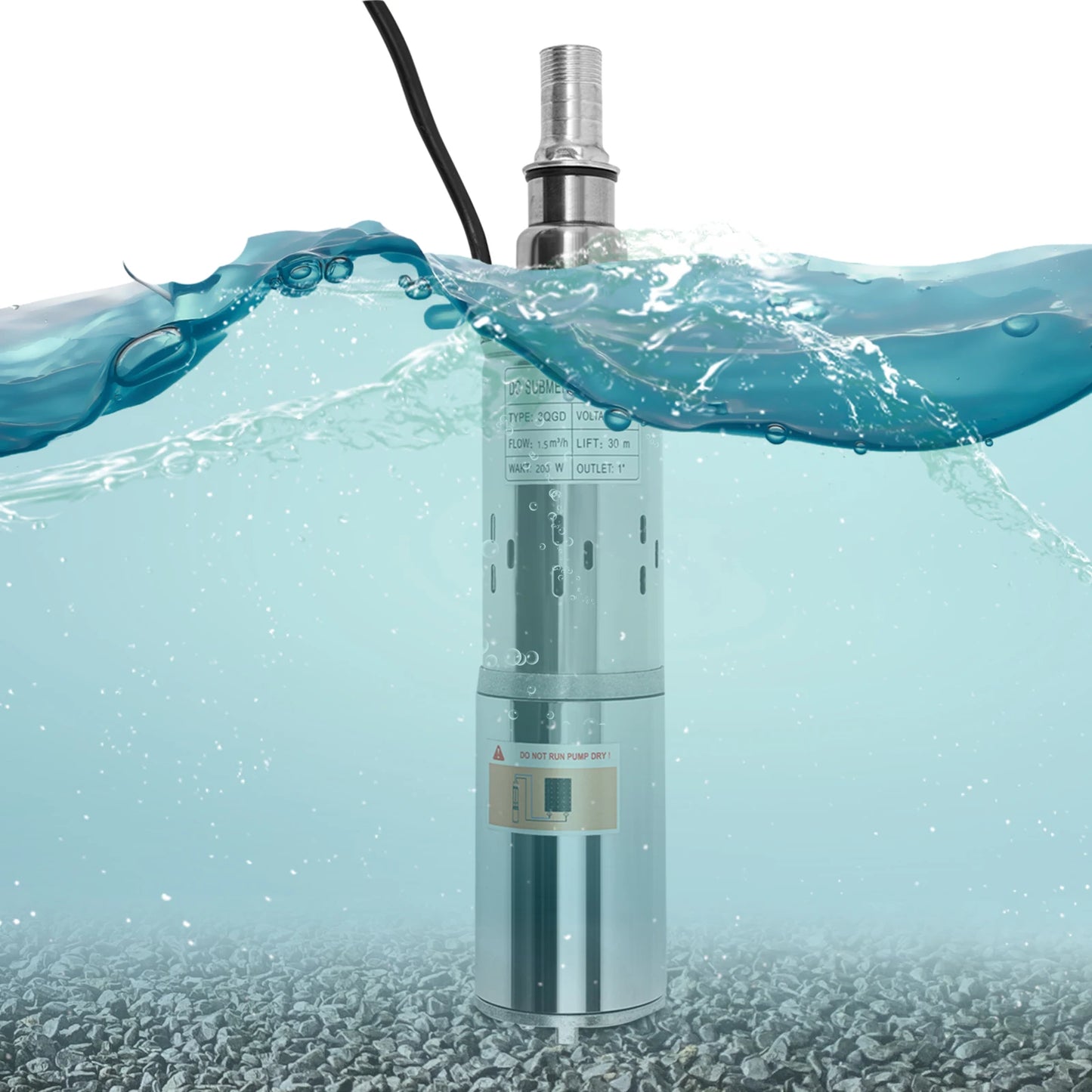 Deep Well Submersible Solar Water Pump Ultra Quiet DC 24V 200W 30m Lift 1.5m³/h Stainless Steel Well Pump for Water Wells