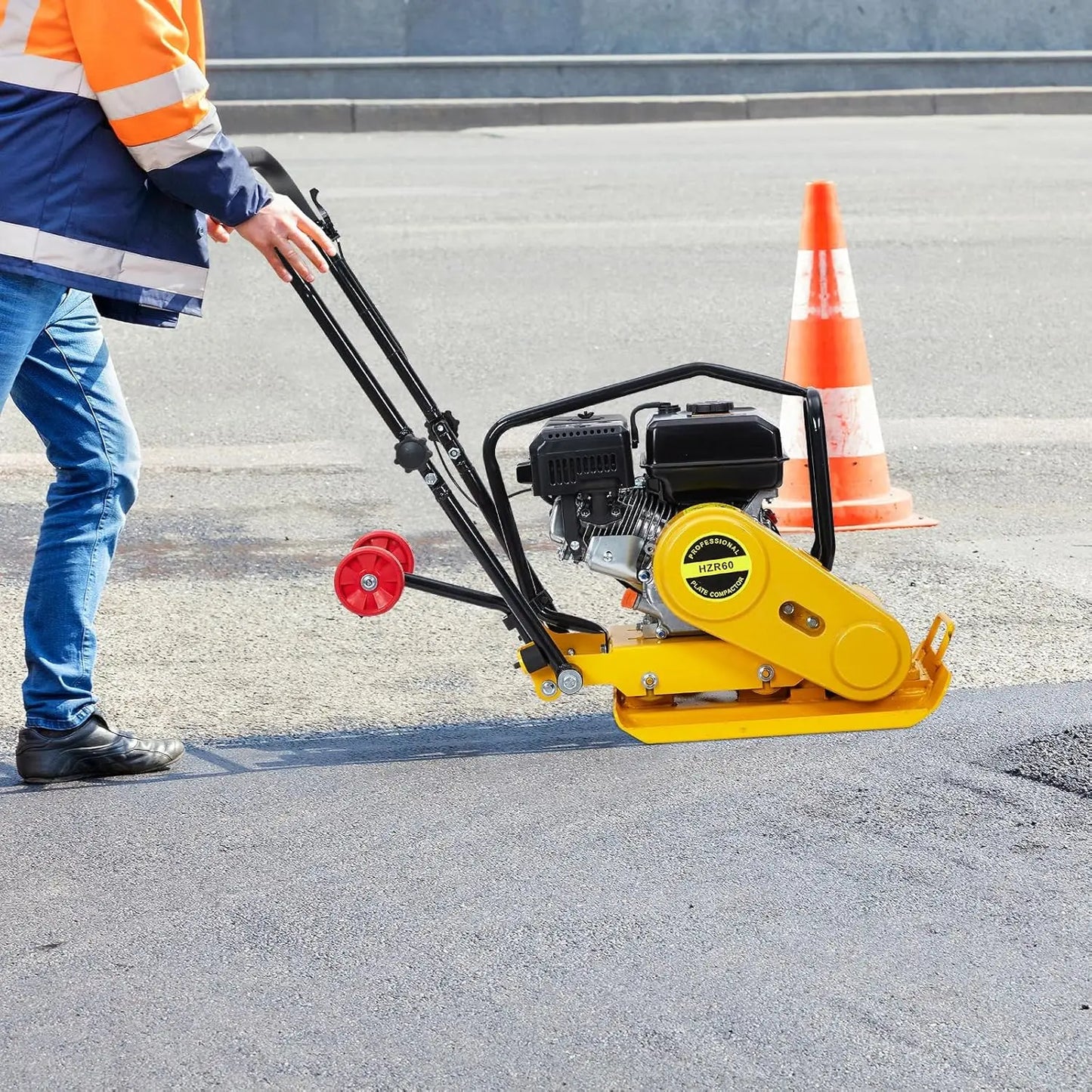 7HP Plate Compactor Rammer with 212cc Gas Engine, 5600 VPM, 4200 Lbs Compaction Force Ground Compactors for Paving Landscaping