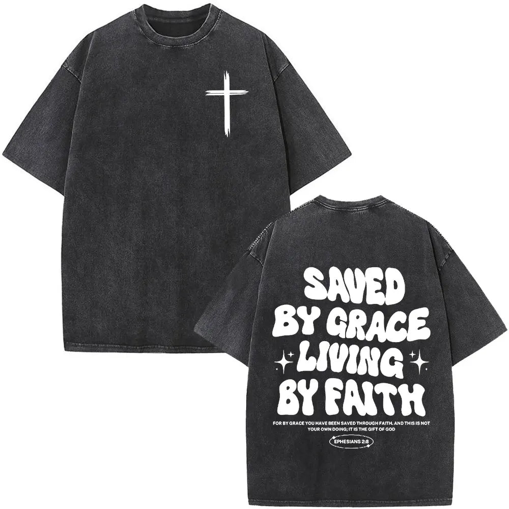 Christian Jesus Faith Over Fear Bible Verse Washed T-shirts Men Women Fashion Vintage Oversized T Shirts Harajuku Cotton T-shirt