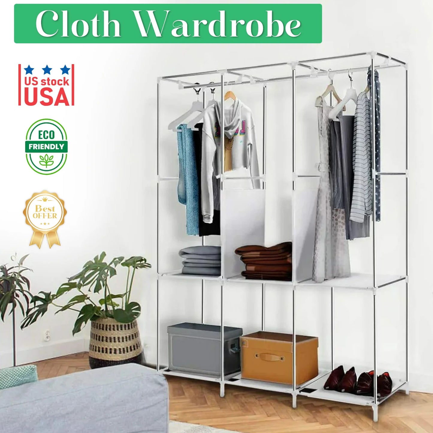 Folded Closet Wardrobe Organizer Storage Rack Dustproof Nonwoven Fabric