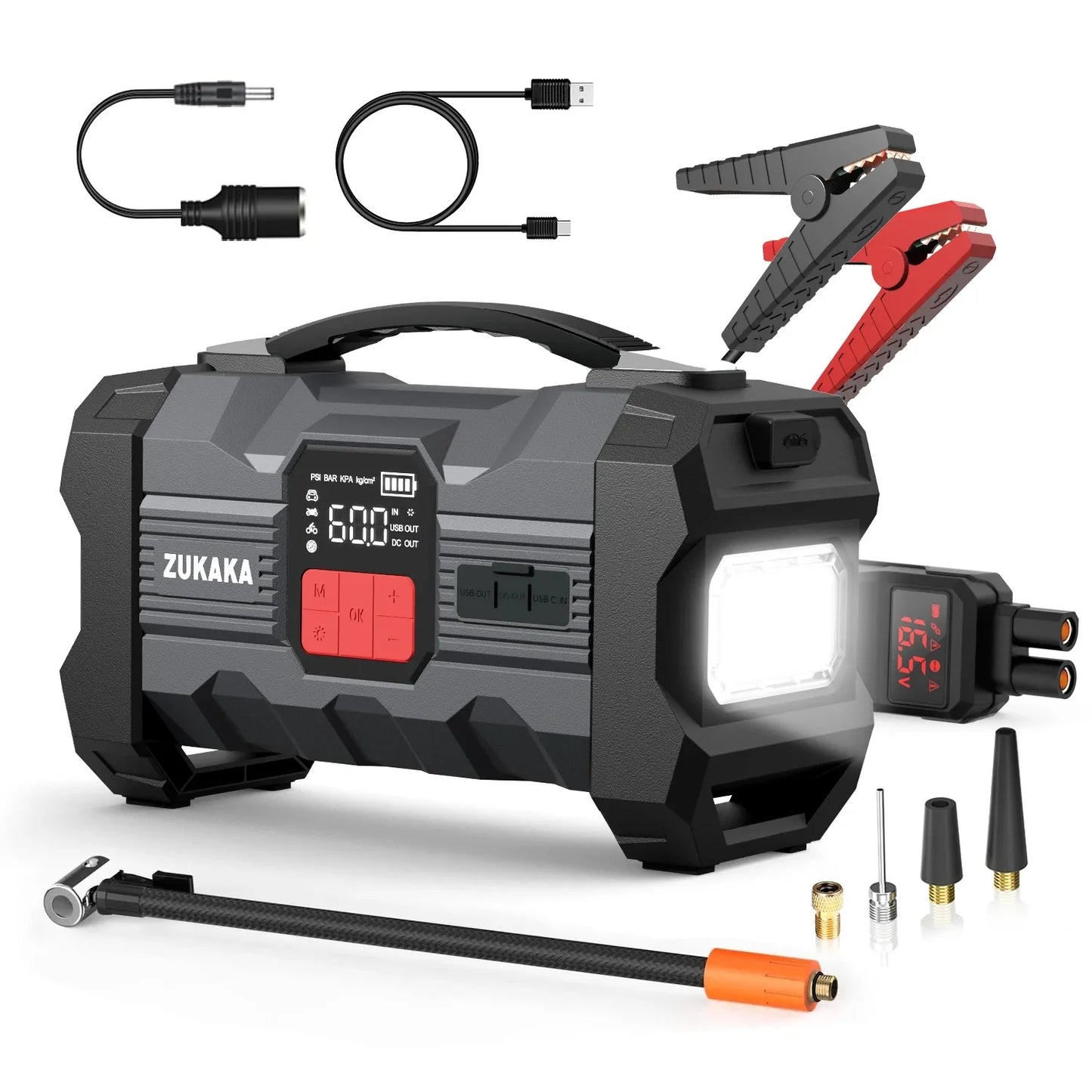 ZUKAKA 26800mAh Jump Starter With Air Compressor And Booster