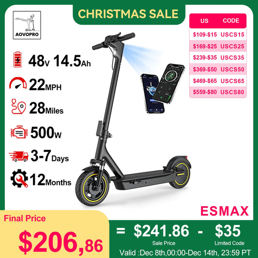 AOVOPRO New ESMAX Electric Scooter 500W 22MPH Adult APP Smart Scooter 28 miles Range Shock-absorbing Anti-skid Folding E-Scooter