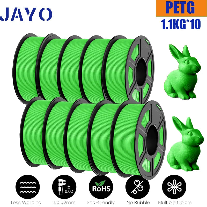 JAYO 10Rolls petg Filament 175mm 3d printing no bubbles no drawing smooth multiple colors optional for 3D printing 1.1kg/1roll