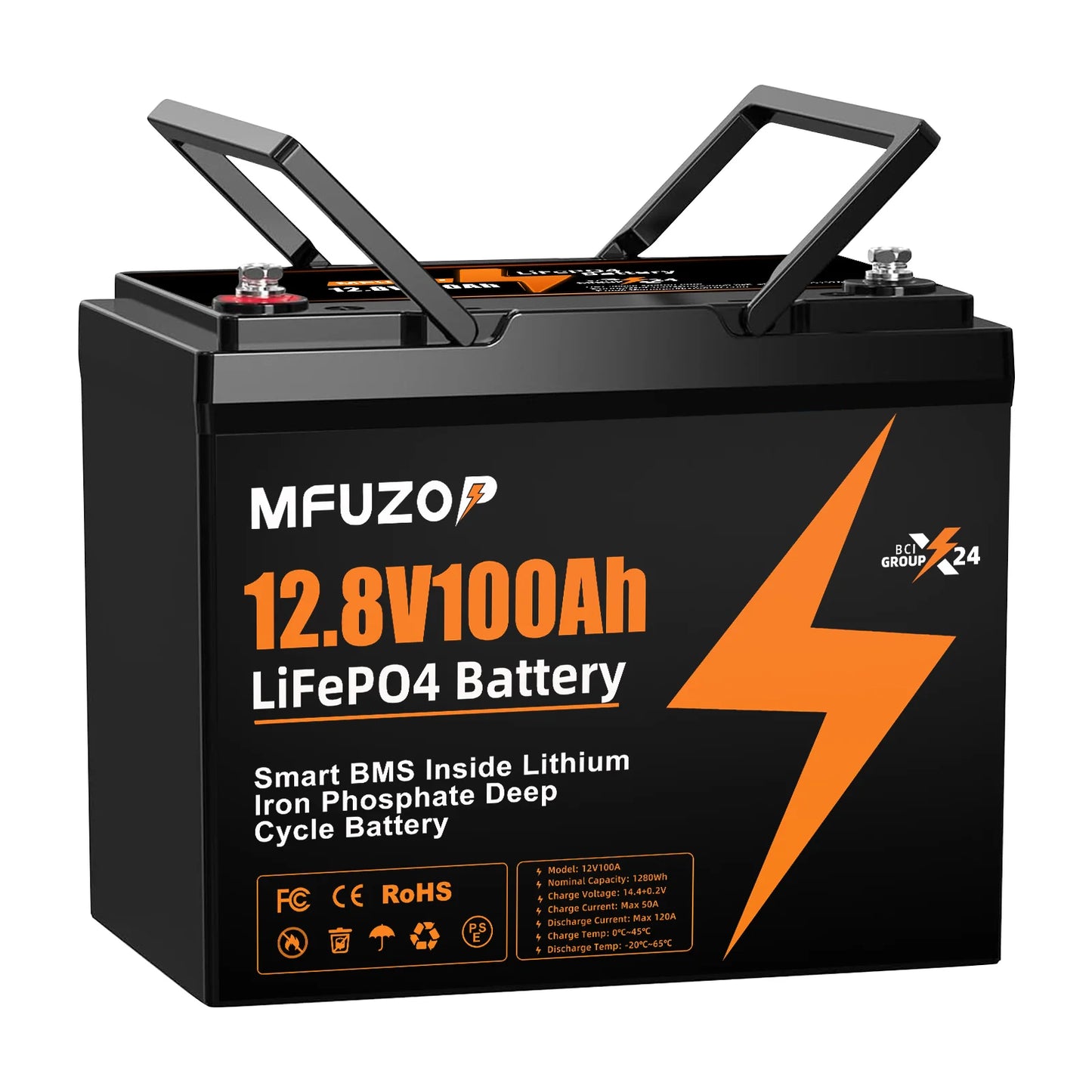 MFUZOP 12V 100Ah Lithium LiFePO4 Battery with 100A BMS Perfect for RV,Golf Cart,Solar Power System,Trolling Motor, Boat, Solar