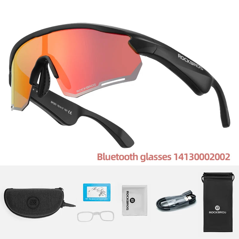 ROCKBROS Cycling Glasses Wireless Bluetooth 5.2 Polarized Sunglasses Headset Telephone Driving MP3 Riding Eyewear UV400 Goggles