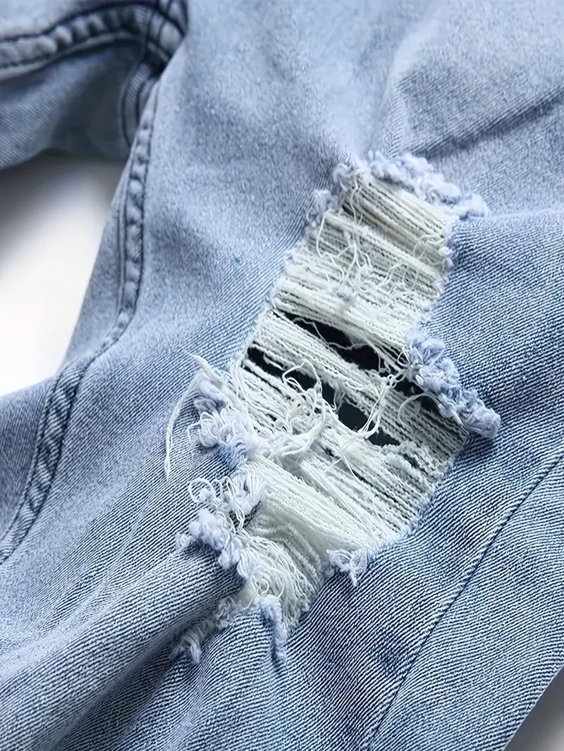 Men's Slim Fit Ripped Jeans Casual Street Style Denim