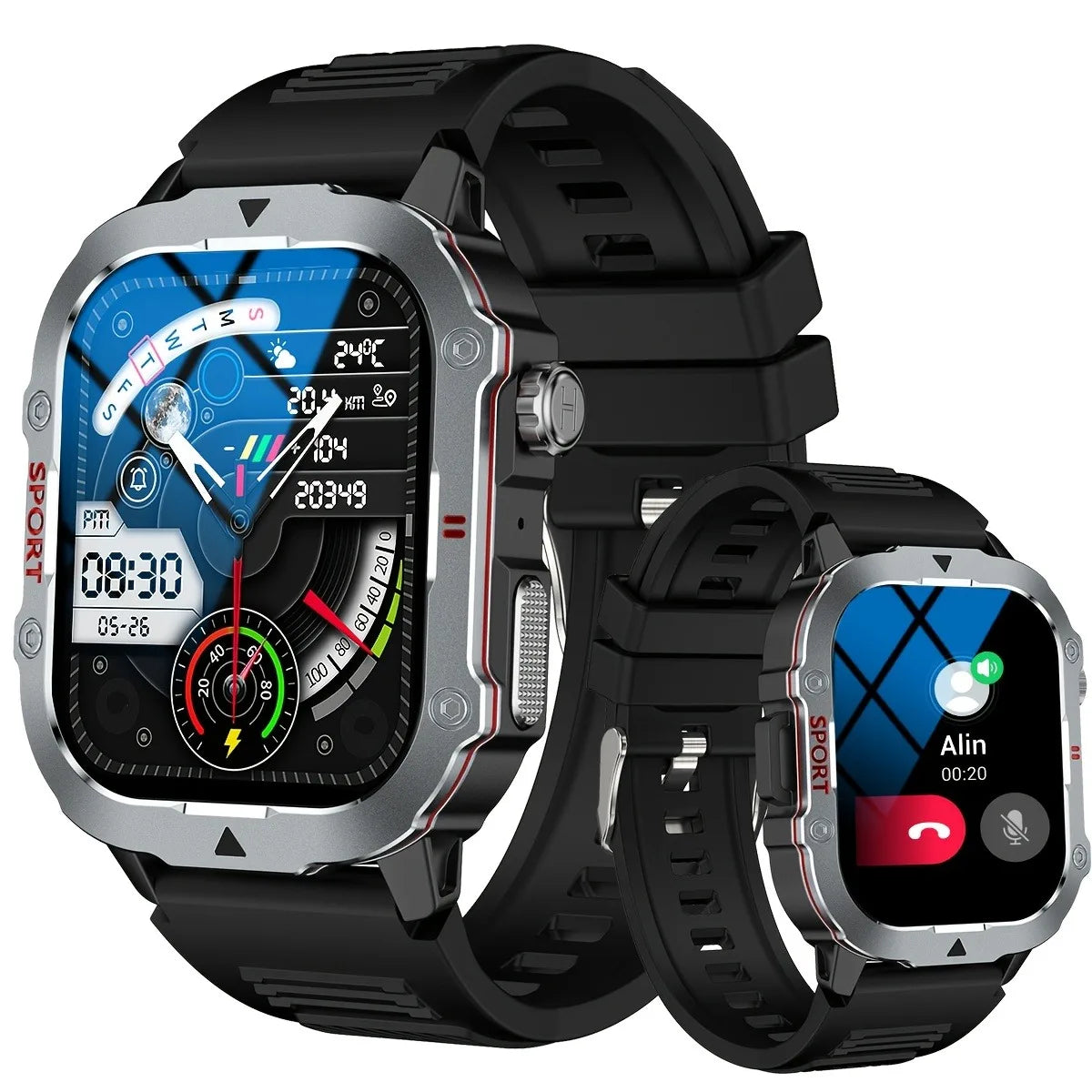 Smart watch, Bluetooth call, message reminder, two straps optional, suitable for iPhone/Android phone