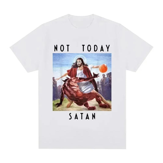 Men Clothing T-shirt Summer Not Today Satan Jesus Vs Satan T-Shirt Harajuku Casual T-Shirt Men's Women's Fashion T-Shirt Y2k Top